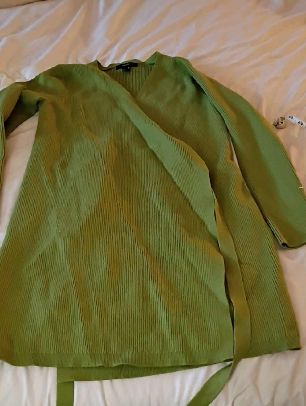 Forever 21 Green Ribbed V-Neck Wrap Sweater